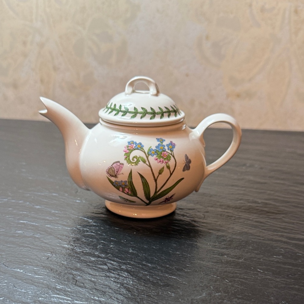 Portmeirion Floral Teapot with Green and Pink Accents. Individual serving size.